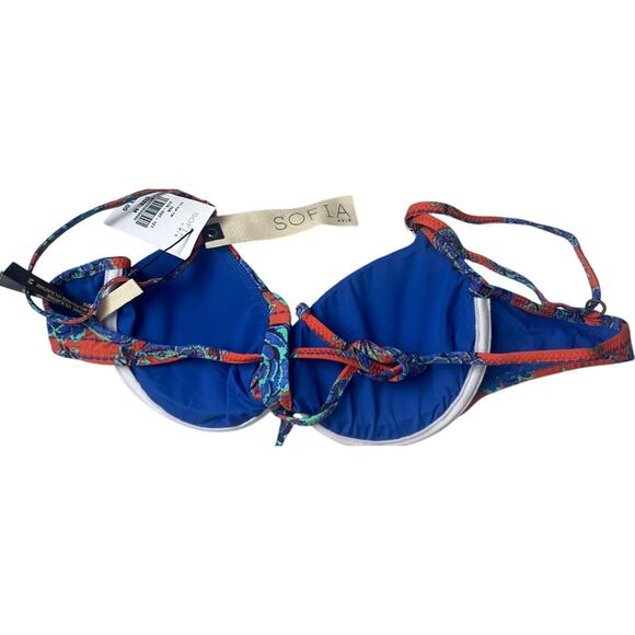 NWT $73 Sofia by Vix Iva Bia Triangle Bikini Top Floral Blue Red Medium M - Picture 2 of 6